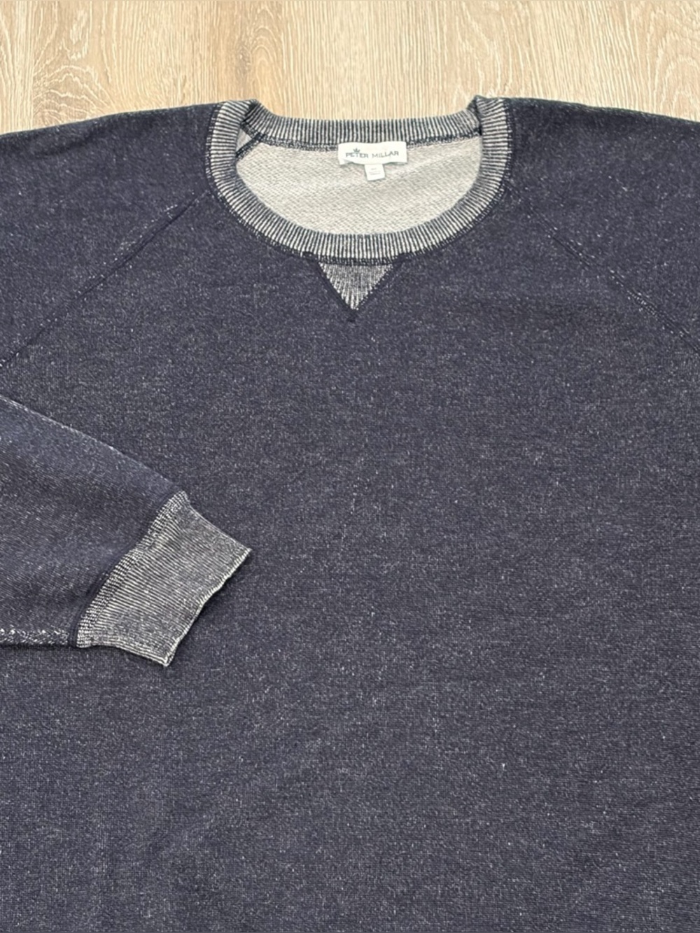 Peter Millar Sweater Mens 3X Navy Blue Grey Crewneck Pullover Cotton Merino Wool